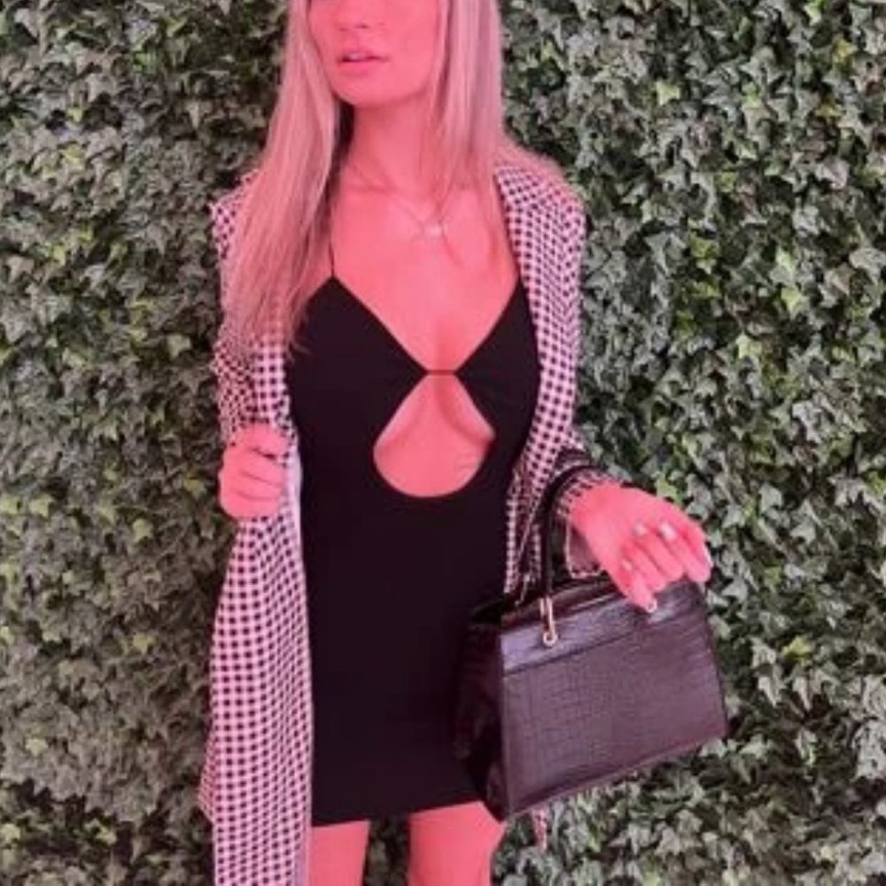 BLACK GINGHAM PRINT BLAZER CHIC CLASSY BUSINESS CASUAL STREETWEAR - Picture 10 of 12